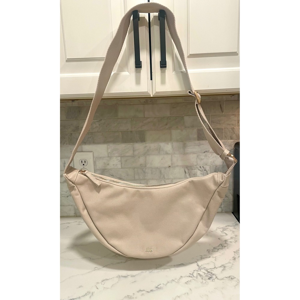 JULY Crescent Shoulder Bag Textured Canvas Adjustable Strap Top‎ Zip Closure
